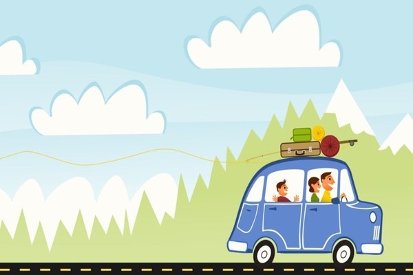 family on a road trip illustration