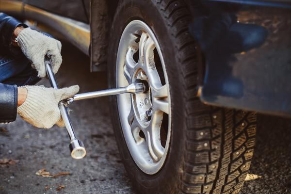 car wheel being installed