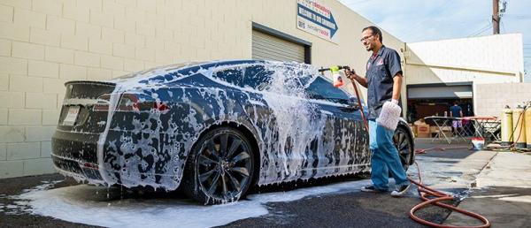 washing a car