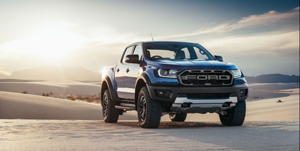 A blue Ford Ranger Raptor 2020